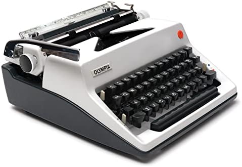 אולימפיה מכונת כתיבה ידנית סמ9 דה לוקס לבן 1974 בציר נייד עם מקרה