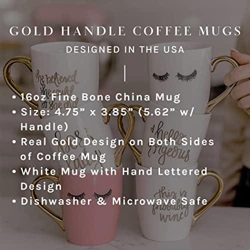 ספלי קפה גברת בוס עיצוב מים מתוקים עם ידית זהב / 16 עוז כוס קפה סין עם ציטוט / מעוטר זהב אמיתי