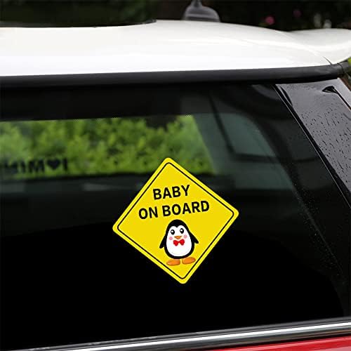 Dreothy 2 PCS תינוק על מדבקה על סיפונה למכוניות מצחיק פינגווין פינגווין על סימן שלט בטיחות מדבקות