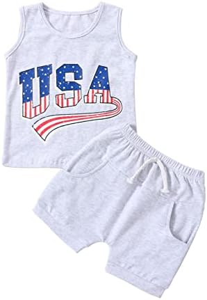 4 ביולי ילד תינוקת בגד תלבושת ללא שרוולים חסרת דגל אמריקאית גופיות גופיות קז'ן מכנסיים קצרים קז'ן בגדי