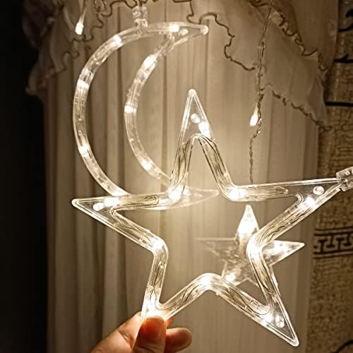אורות מיתרים של Kymy Eid Mubarak, אורות מיתר וילון כוכב וירח מיתר מיתר נורות LED, סוללה ואורות