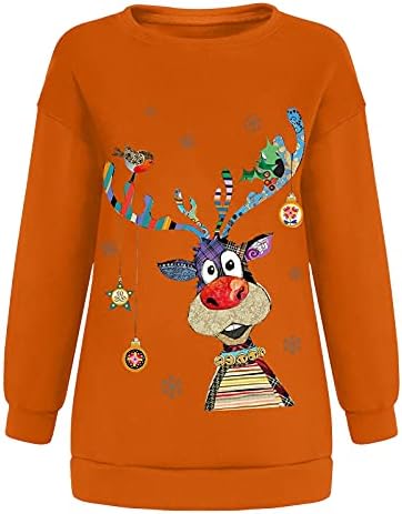 חולצות שרוול ארוך לחג המולד לנשים סווטשירט סווטשירט מצחיק איילים מצחיקים משובצים משובצים משובצים