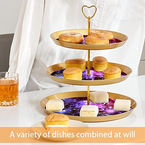 Lyetny 3 קינוח קינוח עוגת עוגת קאפקוויקס זהב עמדת מסיבת תה, חתונה ויום הולדת, חד קרן כוכב סגול