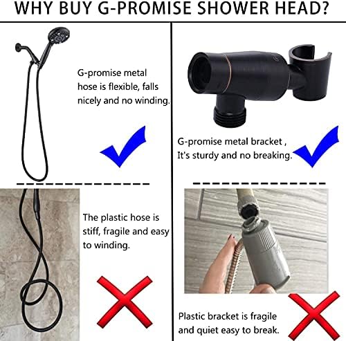 ראש מקלחת כף יד של G-Beard לחץ גבוה לחץ 6 הגדרות ריסוס, ראש מקלחת ביד ניתנת לניתוק 4.9 פנים עם צינור גמיש