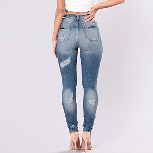 ג'ינס חבר המותניים הגבוה של Foviguo ג'ינס במצוקה דקיק בכושר מכנסי ג'ינס קרוע מכנסי ג'ינס נוחים רזים