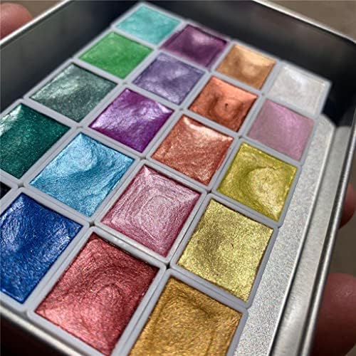 צבעי מים מוצקים של לוקו 20 צבעים צבעי צבעי מים קבעו פיגמנט פנינה מרקם נצנצים מתכתיים ציוד אמנות נייד