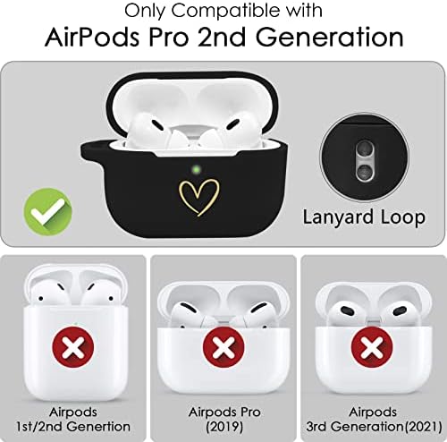 Aiiekz תואם ל- AirPods Pro 2 כיסוי מקרה 2022, מארז סיליקון רך עם דפוס לב זהב עבור AirPods Pro Case Tocation