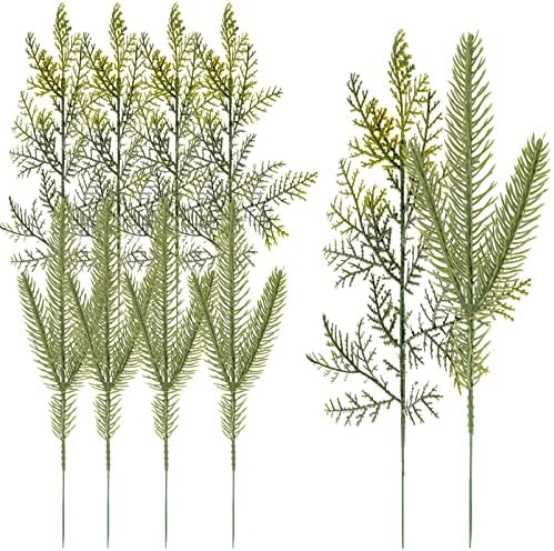 אגרטלי פרחים עמוספונים דקורטיביים 10 יחידים מחטי אורן מלאכותיות ענפי צמחים ירוקים מזויפים מחטי אורן