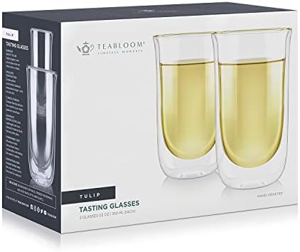 Tableoom Tulip כוסות מבודדות לתה, קפה ומשקאות אחרים - כוס בורוסיליקט כפולה כוסית שומר על שתייה חמה/קרה, 12 גרם