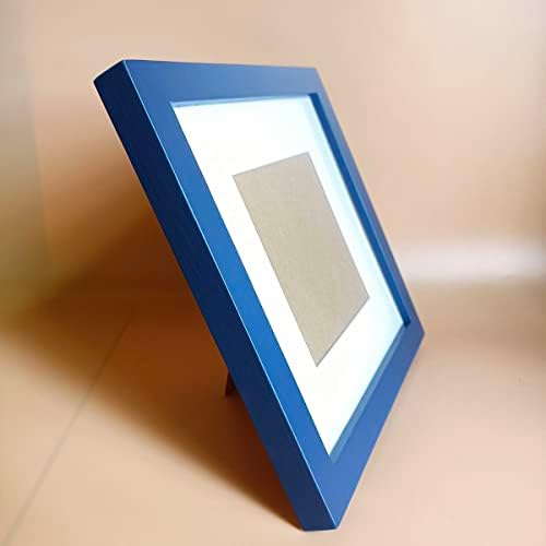 Kele Model 8x8 מסגרות תמונה מסגרת עץ מוצק כחול, לוח פלסטיק. שולחן או קיר. פתיחת חלון חזיתית 7.5x7.5 אינץ