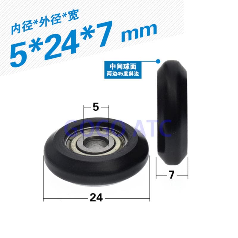 2020 פרופיל 5x24x7 ממ שחור אירופי סטנדרטי פרופיל אלומיניום ניילון V-Slot גלגל גלגל גלגל 625 גלגלי פלסטיק
