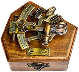 אמנות המלח סקסטנט ימי פליז עתיק עם קופסת עץ, קלווין והיוז 1917 סקסטנט פליז לונדון עבור מודדי מלחים,מכשירי
