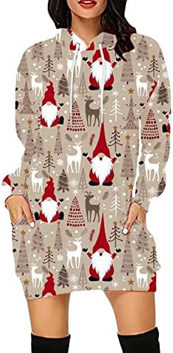2022 הסווטשרט שמלה לנשים מכוער החג שמח סוודר שמלת פתית שלג ארוך סוודר רופף חג המולד סווטשירט שמלה