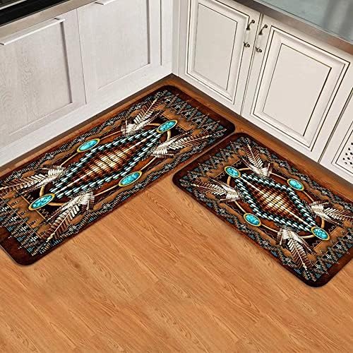 ערכות שטיח מטבח דרום-מערבי כפרי 2 חתיכות שבט אלילי אמריקאי הודי נוחות מחצלת גיאומטרית שטיחי רצפה מרופדים