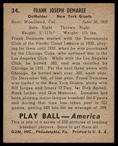 1939 כדור משחק 34 פרנק דה -דה ניו יורק ענקים אקס ענקים