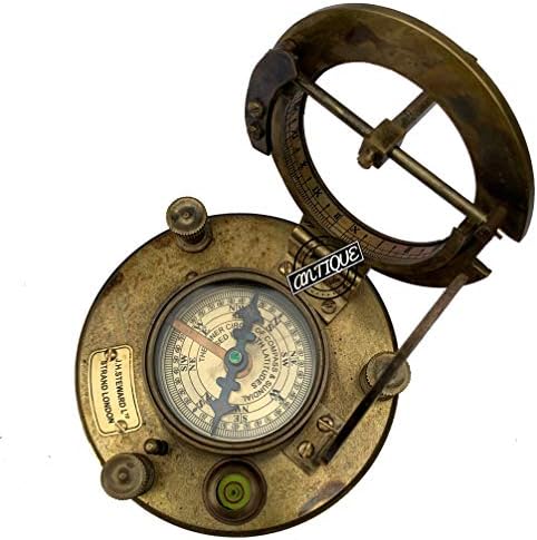 Av Nautical Sundial Prass Compass עם קופסת עץ - מתנות לאב/אח/מלח/ימי