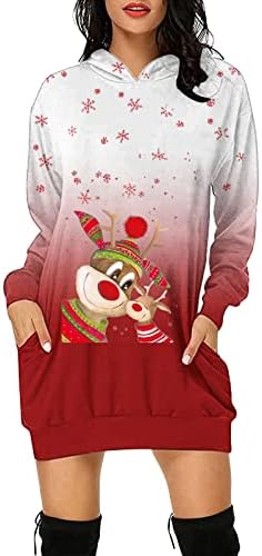 טיקוי הסווטשרט שמלה לנשים 2022, חג המולד סלעית שמלה ארוך שרוול טוניקת חולצות סוודר שמלות עם כיס