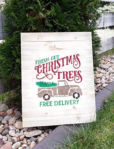 סטנסיל עצי חג המולד חתוכים טריים - עיצוב חג DIY הטוב ביותר ויניל שבלונות גדולות לציור על עץ,