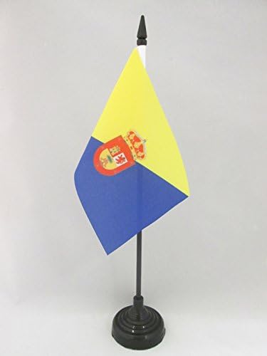 דגל AZ דגל גראן קנריה דגל שולחן 4 '' x 6 '' - דגל שולחן האיים הקנריים 15 x 10 סמ - מקל פלסטיק שחור ובסיס