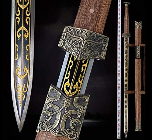 GLW קטנה חרב סינית האן ג'יאן 8 צד מקופל דמשק פלדה חדה נדן עץ