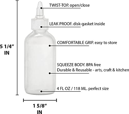 בהיר מבקבוקי מוליך עליון טוויסט, סחט בקבוקי פלסטיק ריקים של 4 עוז, ניתן למילוי חוזר, זרבובית פתוחה/סגורה-רב