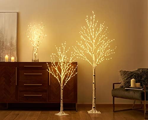 LitBloom מואר ליבנה עץ זרד עם אורות פיות 4ft 200 נורות LED לקשירת חג חיצונית ביתית חיצונית