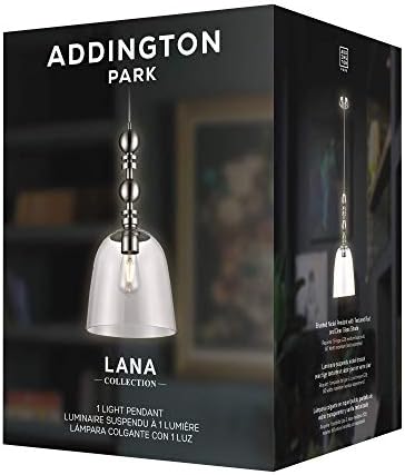Addington Park 31784 Lana Collection תליון תאורה 1 עם אפקט חרוזים גדולים וצל זכוכית ברור, גימור ניקל