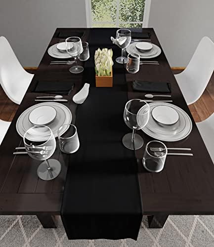 רץ שולחן של בתים של ENCASA לסעודה של 6 מושבים - סילון שחור - גדול 13 x72, כותנה צבועים בצבעים