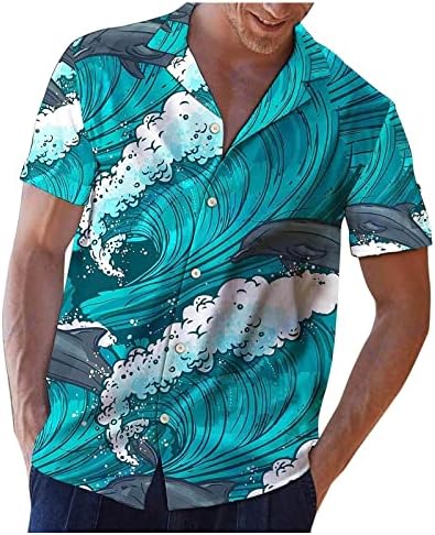 חולצות אולה בקיץ לגברים, כפתור שרוול קצר במורד חולצות חוף הוואי חוף חולצות מפלגות מזדמנים חולצות