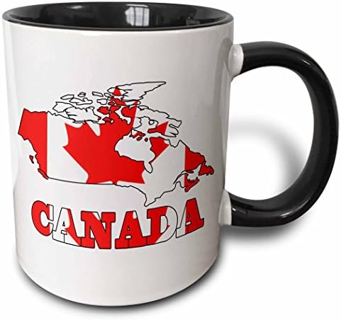 3 ספל רוז_58718_4 דגל קנדה במפת המתאר של קנדה ואותיות קנדה ספל שחור בשני גוונים, 11 עוז, ססגוניות
