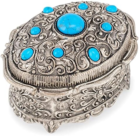HAELO סגלגל פיליגרן טורקיז כחול אבן תכשיטים מוסיקה מוסיקה מנגנת זיכרון