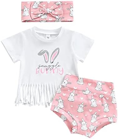 פעוטות פעוט תינוקת תלבושות פסחא תלבושות ארנב גדילים חולצות שרוול קצר חולצות ארנב מכנסיים קצרים/סטים