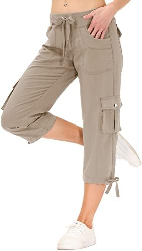 מופיז נשים קפריס עם כיסים רופפים מכנסי קפרי מזדמנים של מכנסי מטען רחבים משקל קל משקל לטיולים