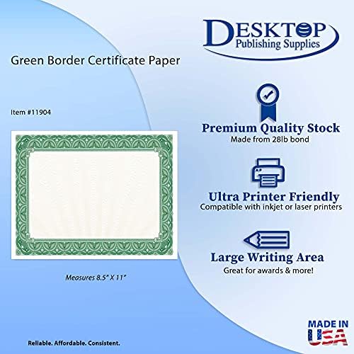 ירוק גבול ריק תעודת נייר-100 חבילה-8.5 איקס 11 תעודות עבור מדפסת פרסים