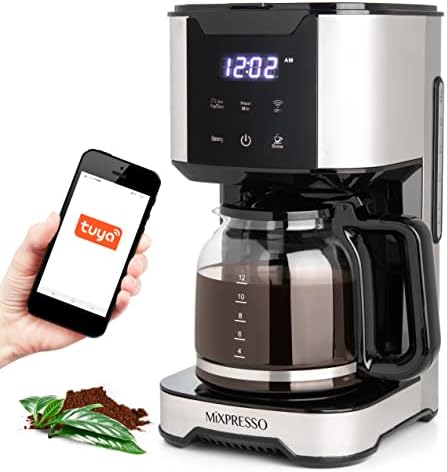 Mixpresso 12 כוסות טפטוף מכונת קפה עם תצוגת מגע LCD & WiFi, מכונת סיר קפה לתכנות, קפה זכוכית בורוסיליקט,