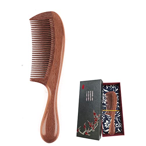 7.8 אינץ 'סנדלווד טבעי מסרק שיער אנטי-סטטי מסרק שיניים עדינות טבעיות מסרק עץ עם ידית לגברים נשים