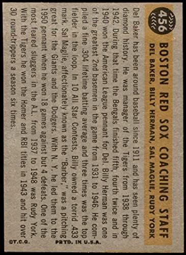 1960 Topps 456 רד סוקס מאמנים רודי יורק/בילי הרמן/סאל מגלי/דל בייקר בוסטון רד סוקס אקס/מ.ט. רד סוקס