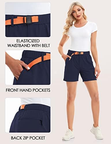 מכנסי טיול לנשים מכנסיים קצרים מהיר של מכנסי מטען קלים יבש מהיר לנסיעות אתלטיות חיצוניות עם כיסים