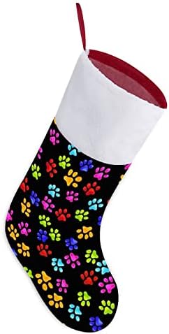צבע כלב הדפסי כף חג המולד גרב חג המולד עץ עץ אח תלויים גרביים עם קישוט שרוול קצר לפלאש למסיבת חג ביתי
