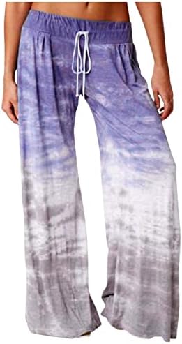 יוגה מודפסת לצלבי עניבה לנשים, מכנסי חוף קיץ מכנסי רגל רחבים ישר מכנסי מלחמה מותניים פלאצו פלאצו.