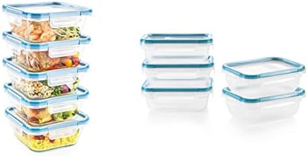 סט מכולות לאחסון מזון מזכוכית 10 יחידות ופתרון כולל 10 יחידות מיכלי אחסון מזון מפלסטיק סט עם מכסים,