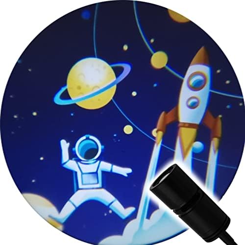 מנורת ירח Weleshei USB מקרן סטאר אור אדמה הקרנת אסטרונאוט אור מקרן אור יום הולדת שמח אורות שטח של חדר שינה