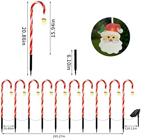 10 חבילות חג המולד סוכריות קני מסלול מסלול אורות סמן עם סנטה קלאוס, אורות מסלול חג המולד חיצוניים עם 8 מצבי תאורה