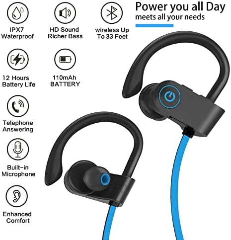 אוזניות Bluetooth של Enouke, IPX7 אטום אוזניות ספורט אלחוטי למים לחדר כושר אימון, 12 שעות זמן משחק אוזניות