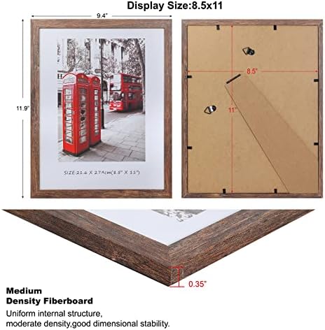 8.5x11 מערך מסגרת תמונה של 6, מסגרת מסמך תעודה מוגדרת עם תיבת תצוגה, מסגרת תמונה עץ עץ עתיק עתיק בסגנון כפרי מתאימה