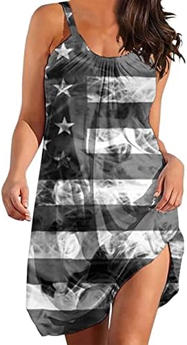 שמלת האביב של Kuaileya יום עצמאות לנשים אופנה אמריקאית 4 ביולי אלגנט או צוואר שרוולים ללא שרוולים תחרה