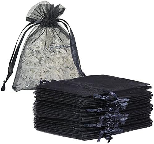סט Dkrsyz של 100 תיקי אורגנזה מתנה שרוך שחור 4x6 אינץ 'למקלחת לתינוקות, חג המולד, יום הולדת,