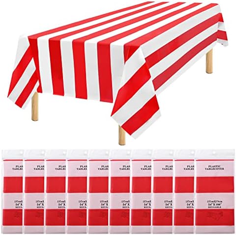 10 חבילות פסים אדומים מלבניים מלבניים מלבניים מלבני מפות עמיד למים עמיד למים 54 x 108 קרנבל חד פעמי קרנבל