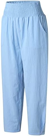 מכנסיים נוחים של Miashui נשים צבע מוצק רך כיסים רופפים מכנסיים חיצוניים מכנסיים אלסטיים ארוכים