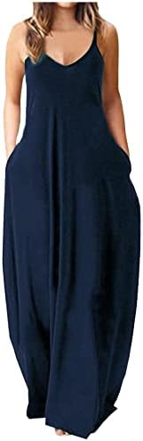 בידוביבו בתוספת גודל מקסי שמלה לנשים נשים קיץ ארוך ספגטי רצועת שרוולים מקרית ארוך מקסי שמלה עם כיסים